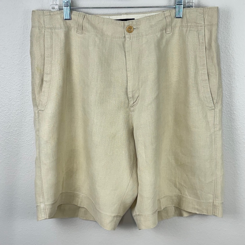 Banana Republic Linen Shorts Mens 36 Beige Casual Chino Golf Preppy Flat Front